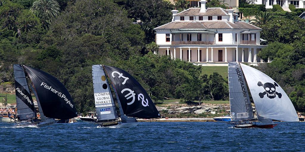 Chasing the leader on the first spinnaker run - Australian 18 Footers, League, Syd. Barnett Memorial Trophy, &copy; Australian 18 Footers League http://www.18footers.com.au